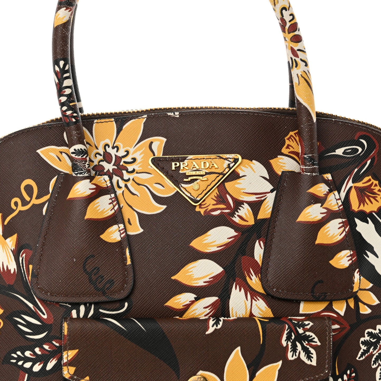 Saffiano Print Top Handle Brown Multicolor