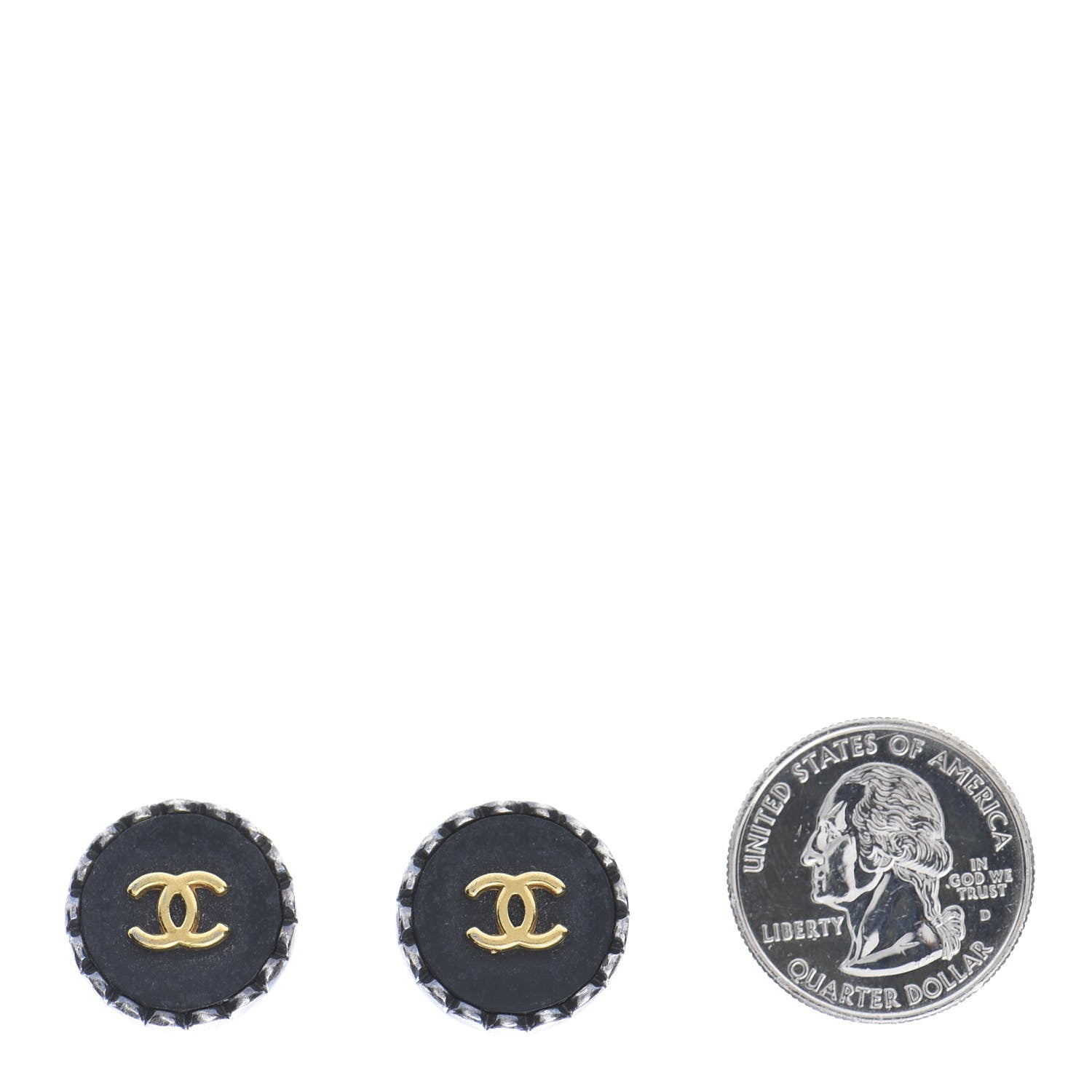 Chanel Ruthenium CC Round Clip On Earrings Gold Black 2 of 4