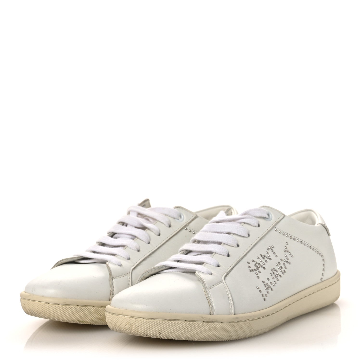 Saint Laurent Calfskin Studded SL/08 Low Top Sneakers 37.5 White 4 of 14