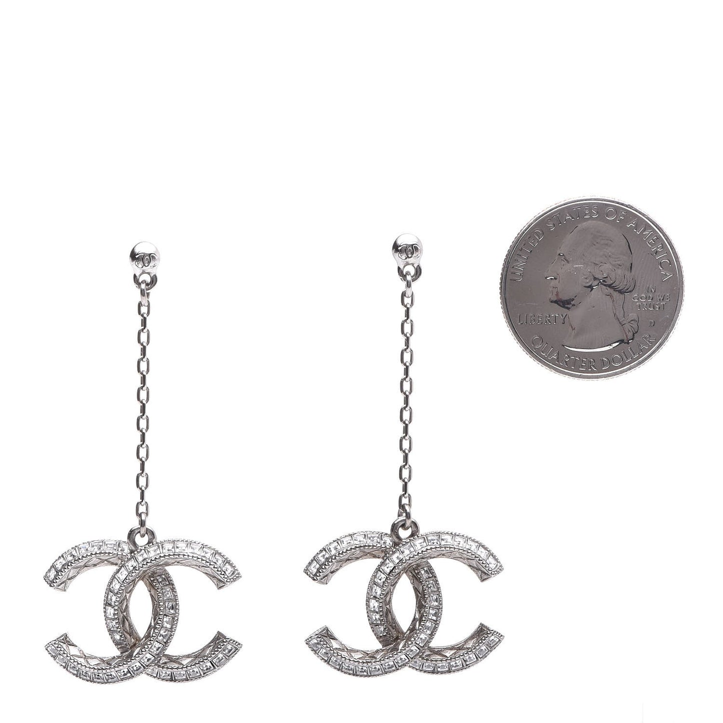 Baguette Crystal CC Dangle Earrings Silver