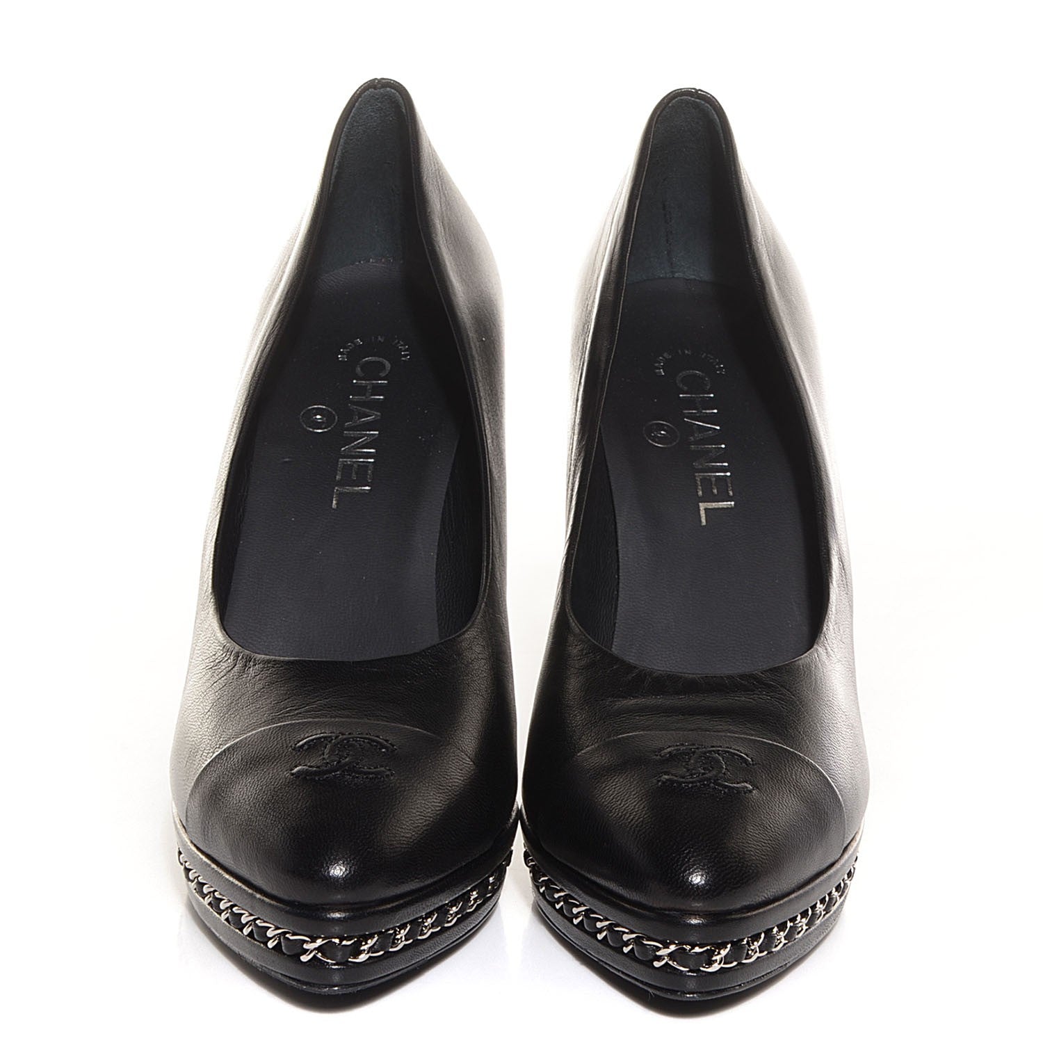 Chanel Lambskin Platform Chain Pumps Black 40 2 of 8