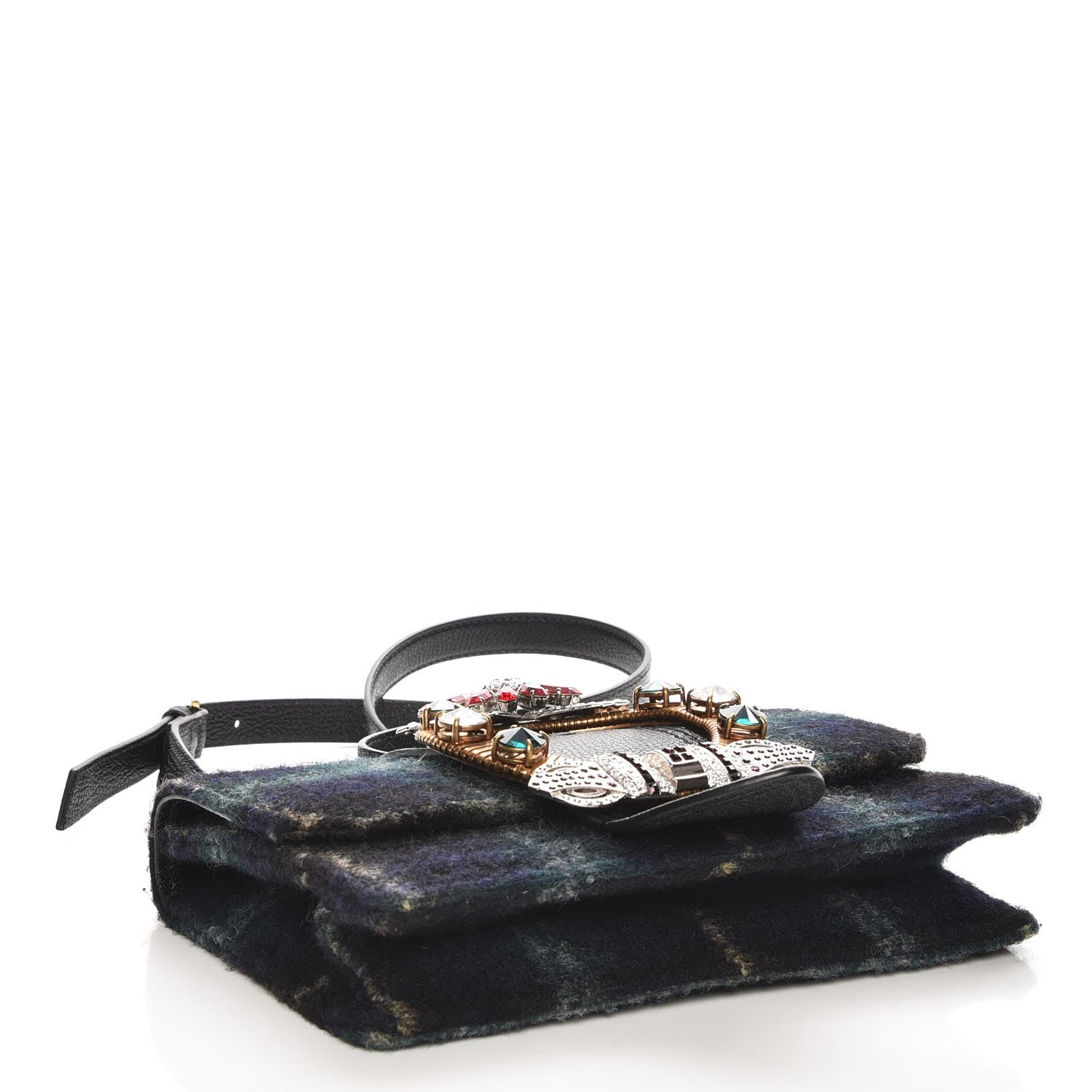 Miu Miu Wool Plaid Crystal Embellished Shoulder Bag Blue 4 of 7