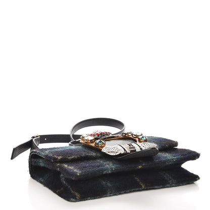 Miu Miu Wool Plaid Crystal Embellished Shoulder Bag Blue 4 of 7