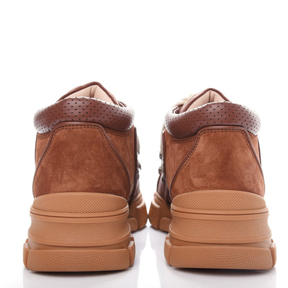 Gucci X SEGA Suede Calfskin GG Monogram Mens Flashtrek Sneakers 8.5 New Cuir Beige Ruggine 7 of 11