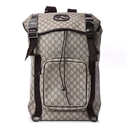 Gucci GG Supreme Monogram Large Interlocking G Double Buckle Backpack Dark Brown 1 of 11