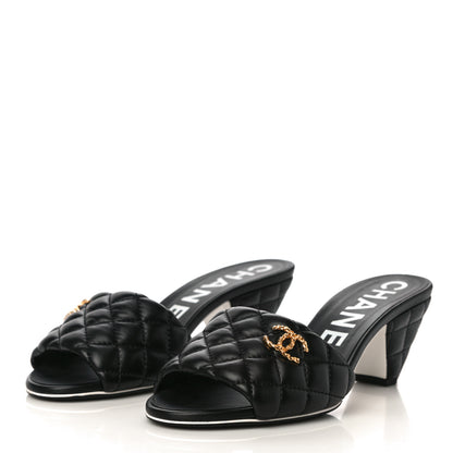 Chanel Lambskin Quilted Textured CC Mules 37 Black 4 of 12