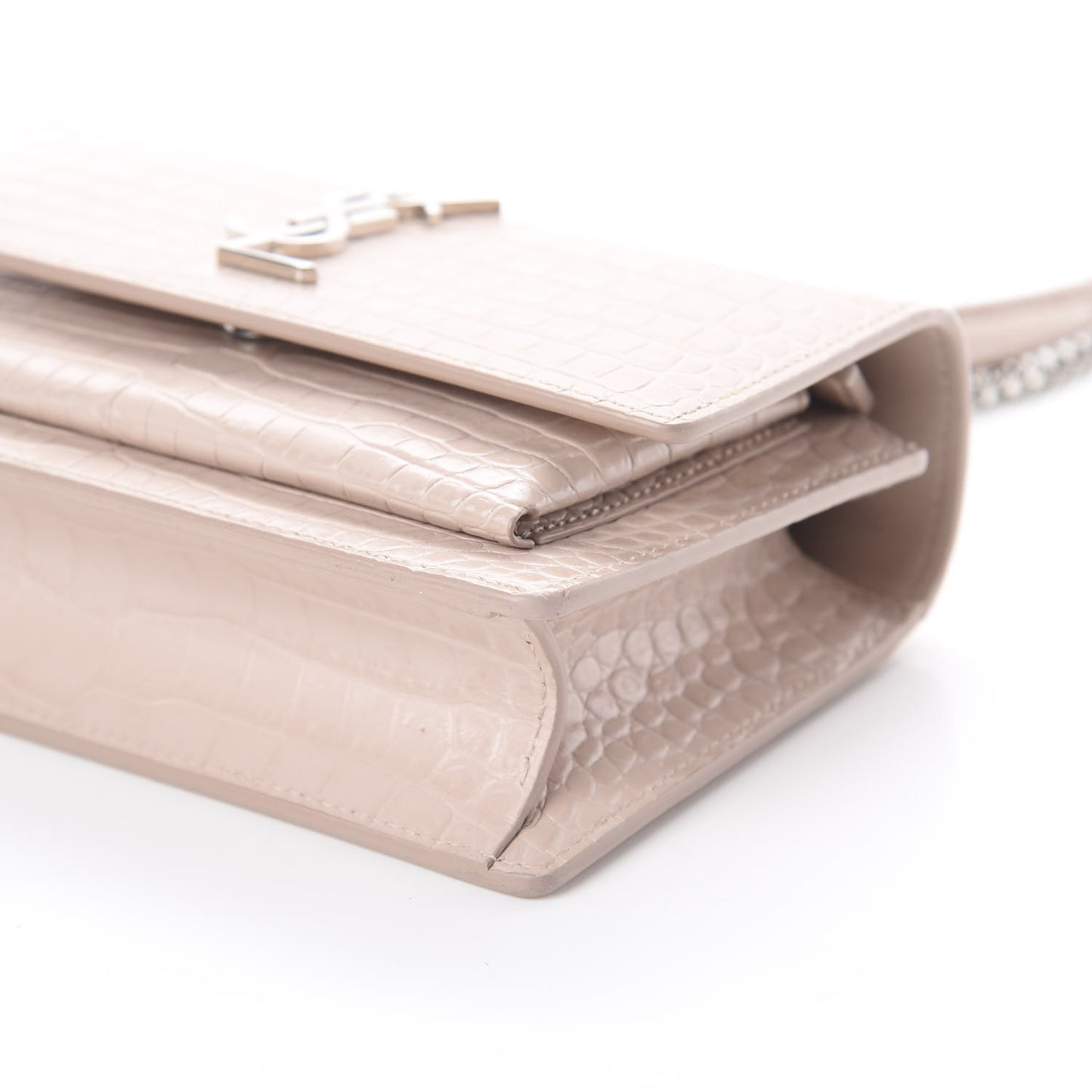 Calfskin Crocodile Embossed Monogram Sunset Chain Wallet Marble Pink