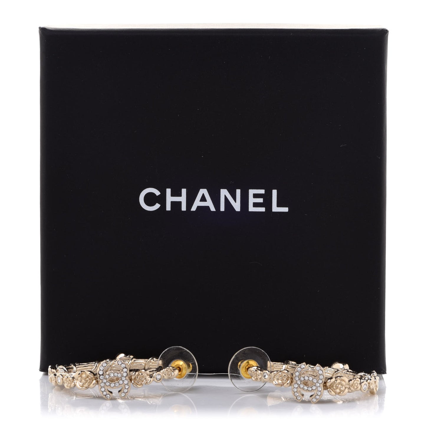 Crystal Camellia CC Hoop Earrings Gold