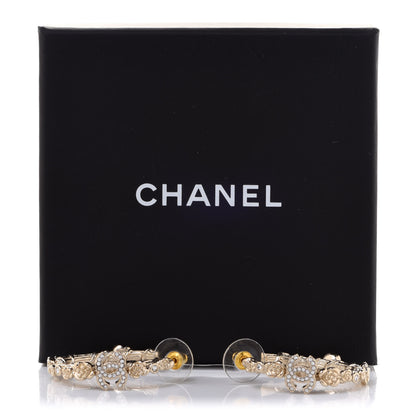 Chanel Crystal Camellia CC Hoop Earrings Gold 5 of 5
