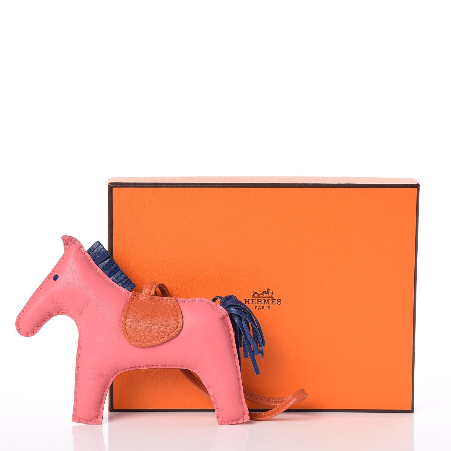 Hermes Milo Lambskin Grigri Rodeo Horse Bag Charm GM Rose Azalee Cornaline Bleu De Malte 4 of 4
