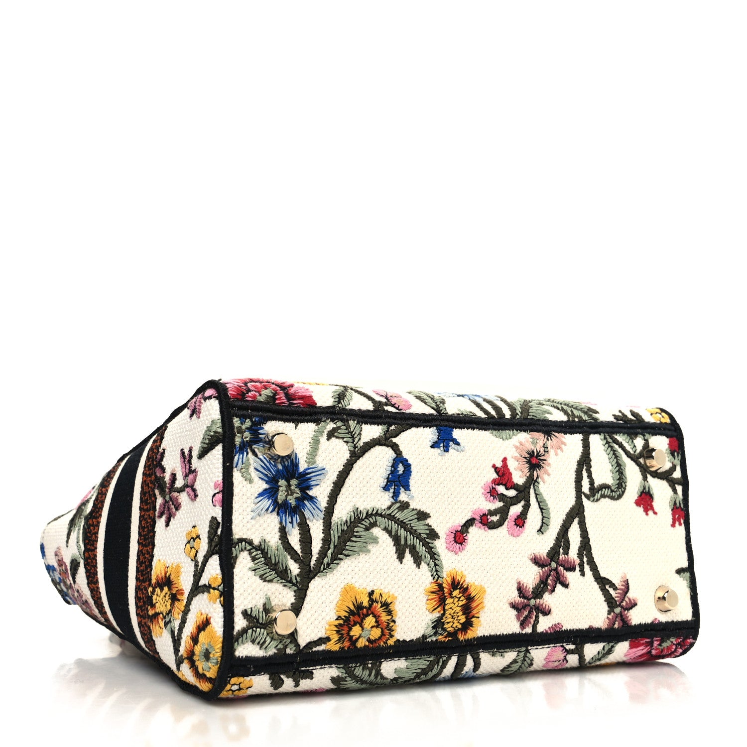 Christian Dior Canvas Petites Fleurs Embroidered Medium Lady D-Lite White Multicolor 4 of 11