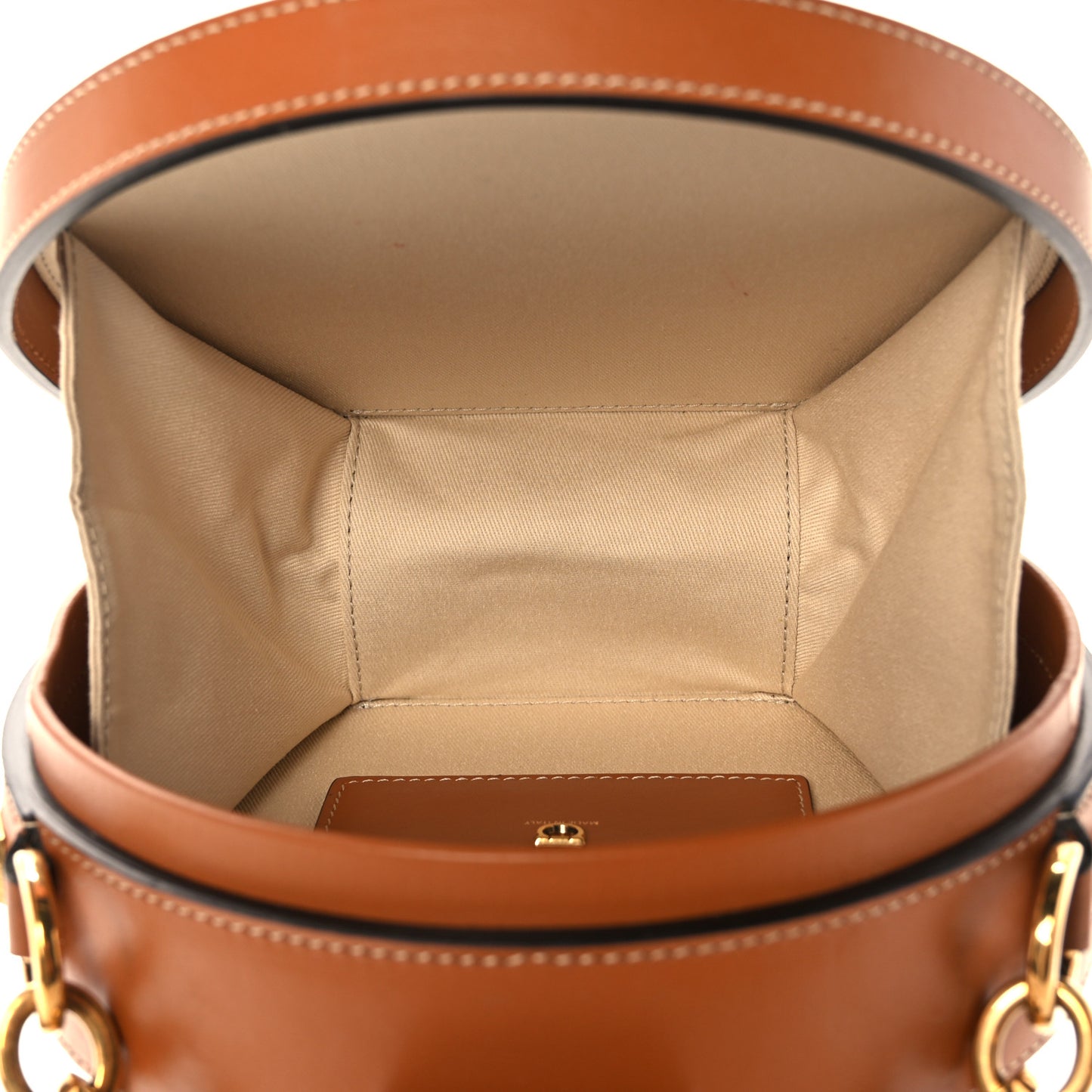 Calfskin Canvas The Studio Round Crossbody Tan