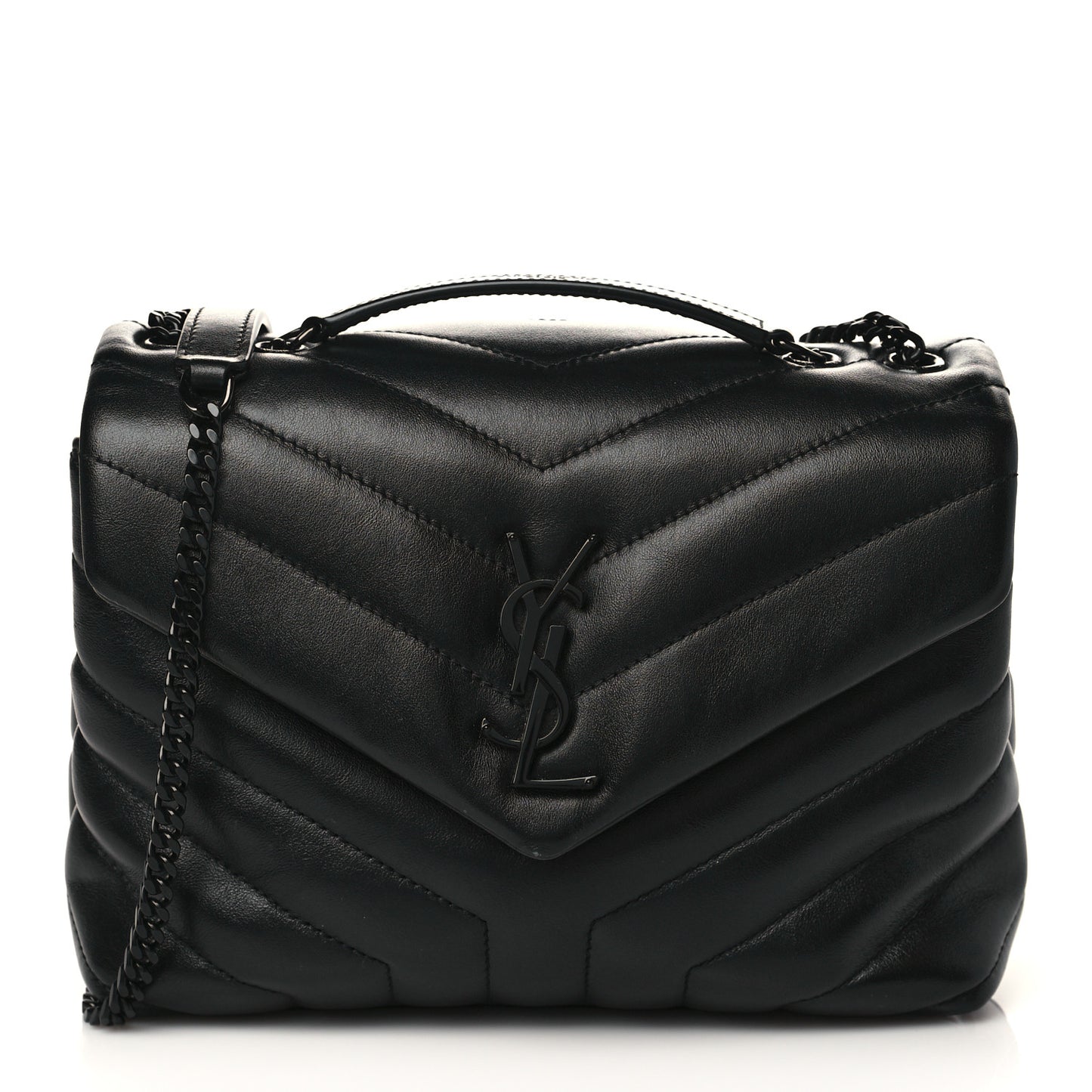 Calfskin Y Quilted Monogram Monochrome Small Loulou Chain Satchel Black
