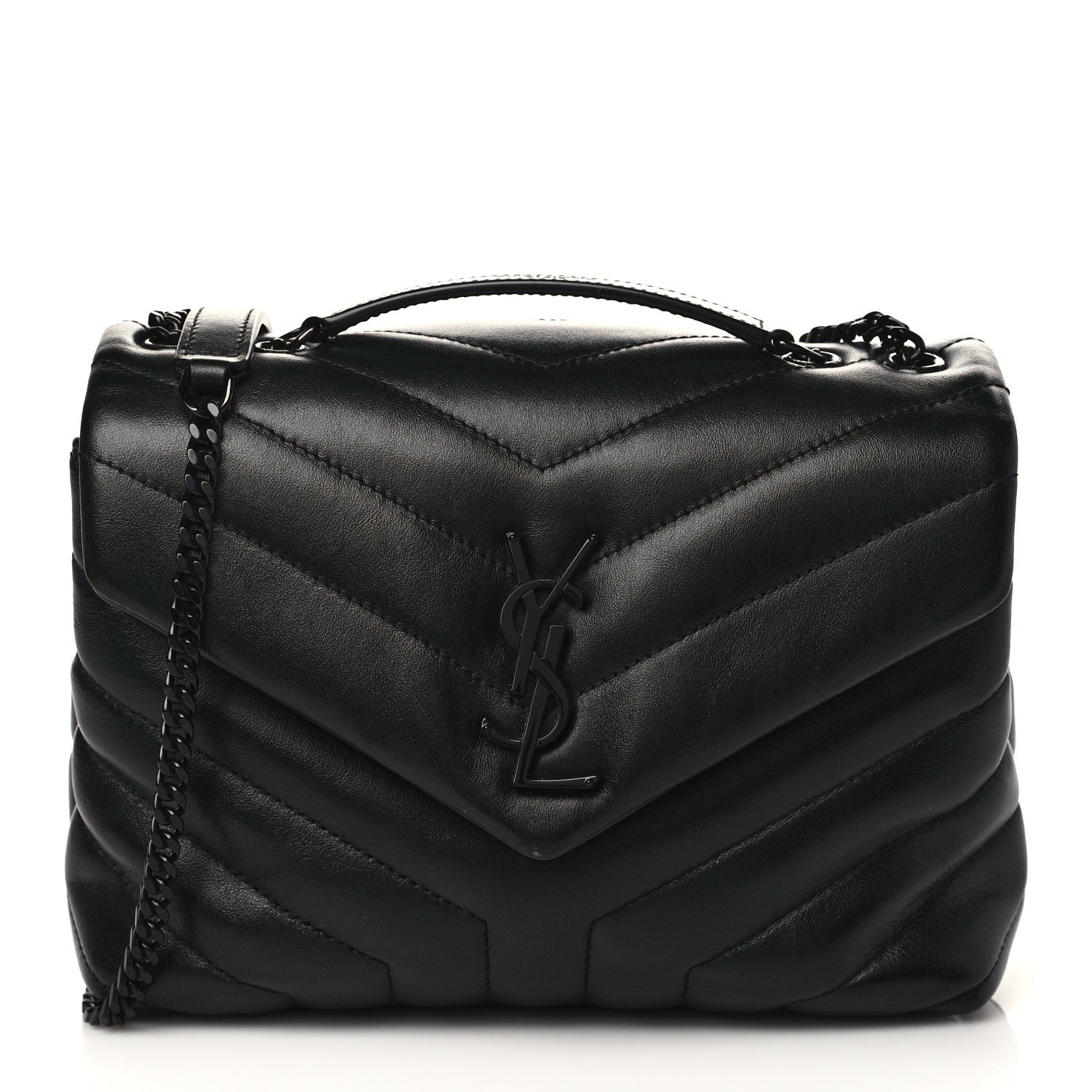 Saint Laurent Calfskin Y Quilted Monogram Monochrome Small Loulou Chain Satchel Black 1 of 6