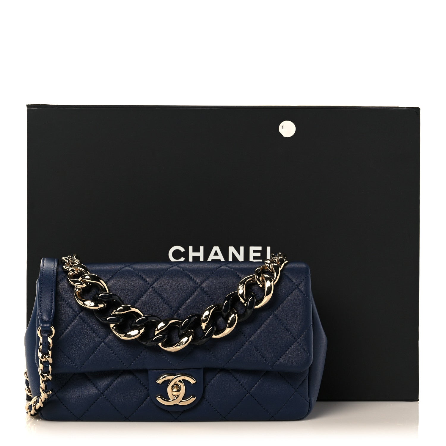 Chanel Lambskin Quilted Resin Bi-Color Chain Flap Bag Navy 14 of 14