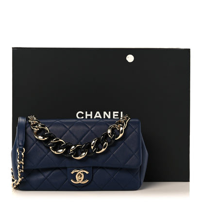 Chanel Lambskin Quilted Resin Bi-Color Chain Flap Bag Navy 14 of 14