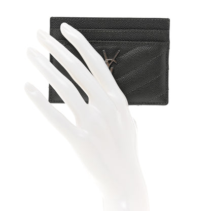 Saint Laurent Grain De Poudre Matelasse Chevron Monogram Credit Card Case Storm 2 of 7
