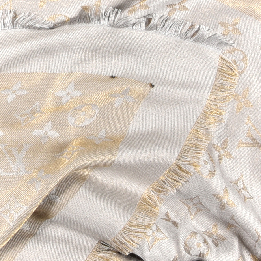 Silk Wool Monogram Shine Shawl Beige