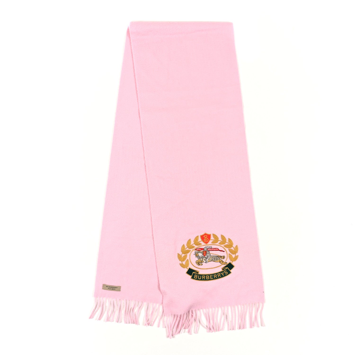 Burberry Cashmere Large Crest Embroidered Fringe Scarf Pale Rose 2 of 3
