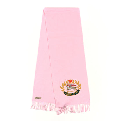 Burberry Cashmere Large Crest Embroidered Fringe Scarf Pale Rose 2 of 3
