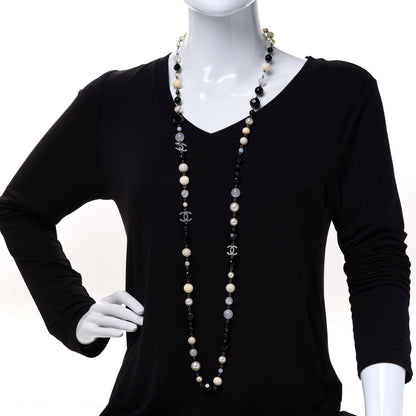 Chanel Pearl Bead CC Long Necklace Ruthenium Black 2 of 5
