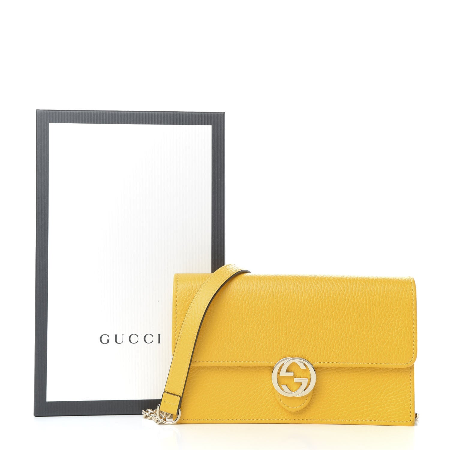 Gucci Dollar Calfskin Interlocking G Chain Wallet New Buttercup 9 of 9