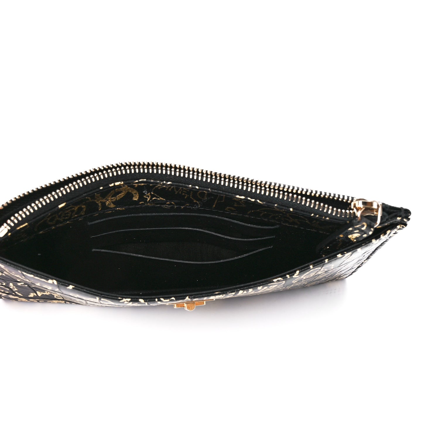 Calfskin Crocodile Embossed Graffiti 2.55 Cocodile Reissue Zip Pouch Black Gold