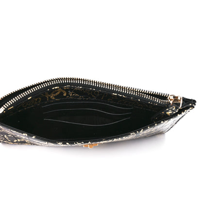 Chanel Calfskin Crocodile Embossed Graffiti 2.55 Cocodile Reissue Zip Pouch Black Gold 6 of 12