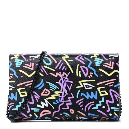 Saint Laurent Grain De Poudre Medium Classic Monogram Multicolor Graphic Print Chain Wallet Black 1 of 4