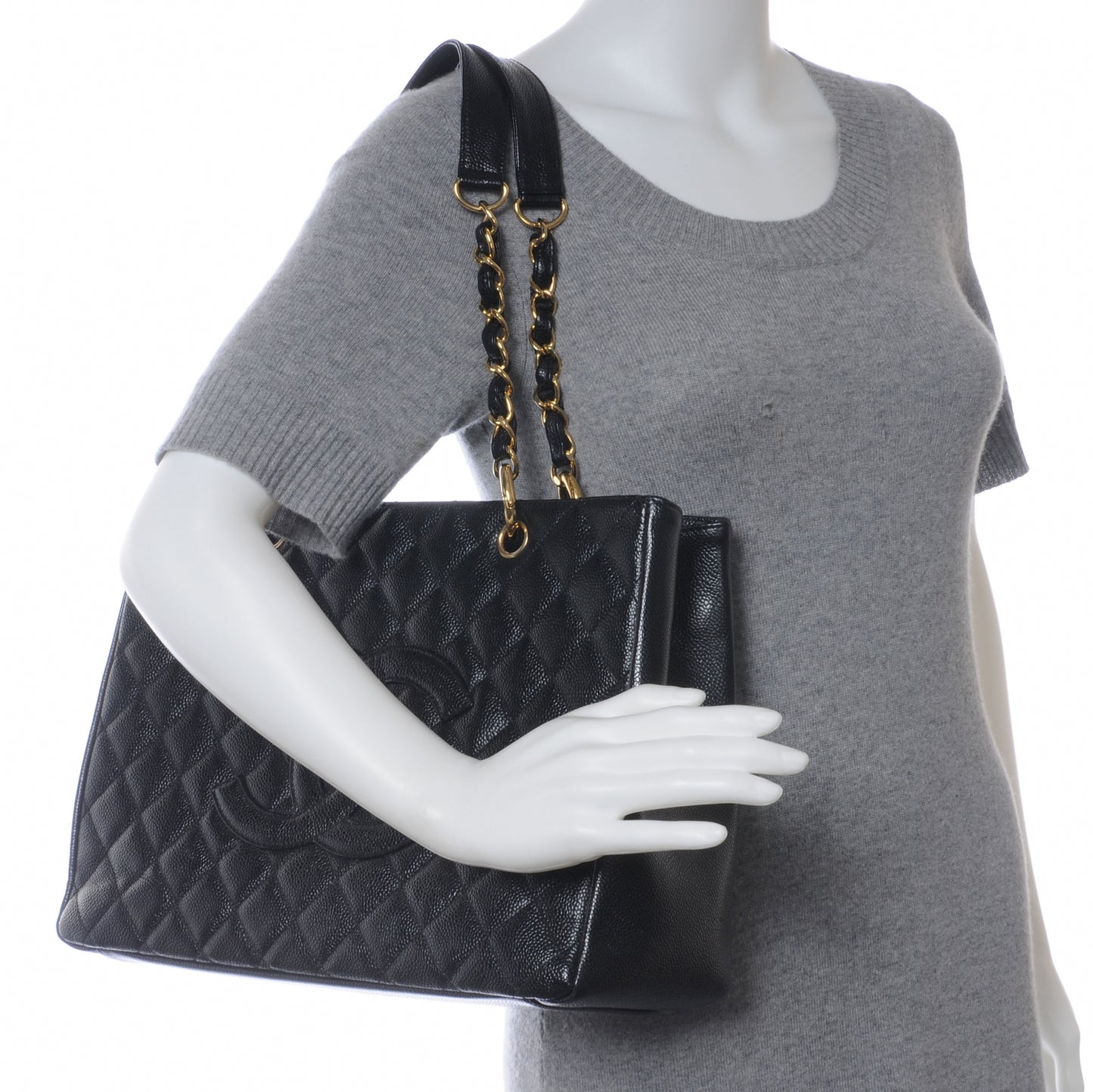 Caviar Quilted Grand Shopping Tote GST Black