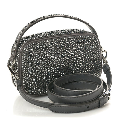Prada Satin Crystal Metal Triangle Logo Odette Crossbody Fumo 3 of 9