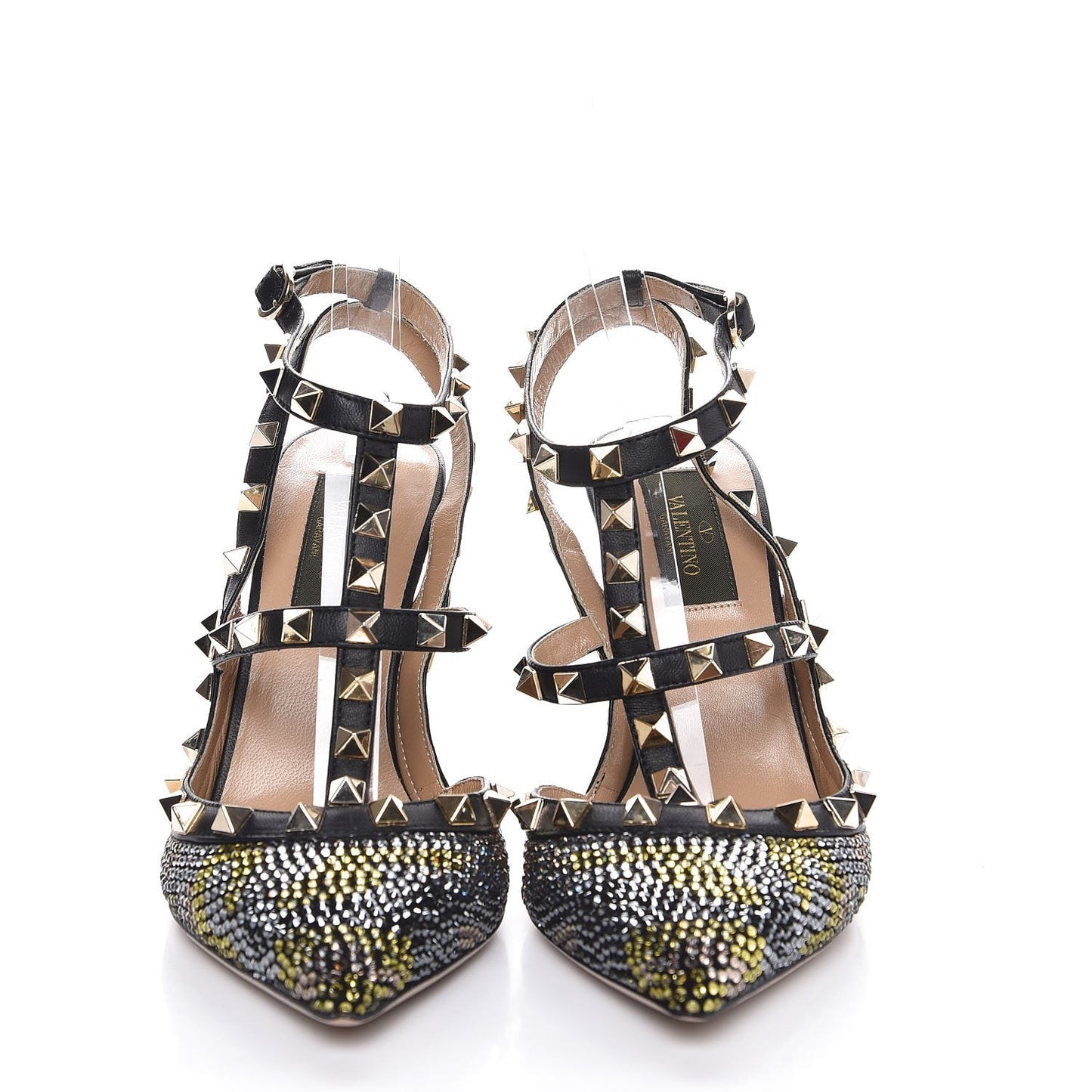 Crystal Camouflage Rockstud Ankle Strap 100mm Pumps 37 Black