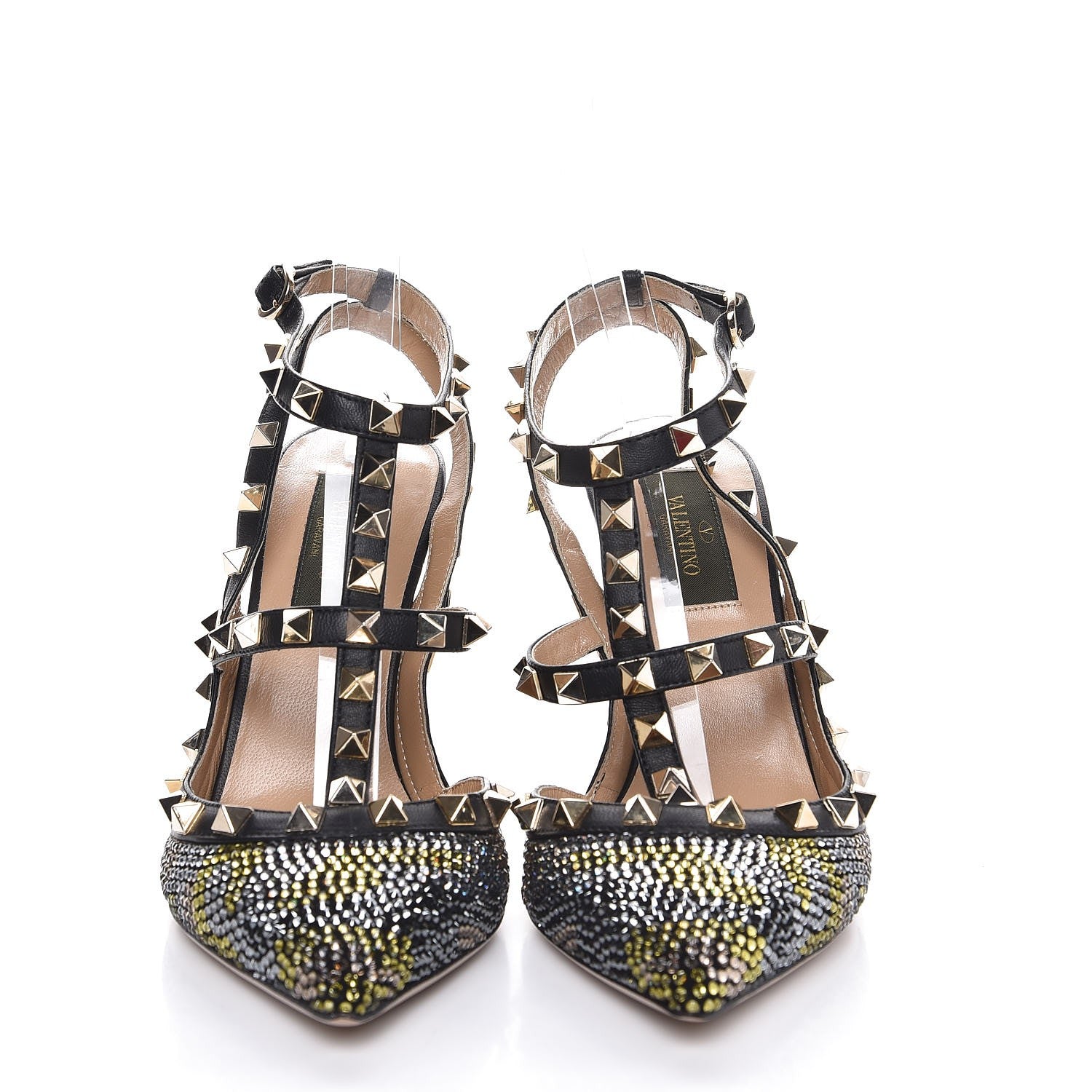 Valentino Garavani Crystal Camouflage Rockstud Ankle Strap 100mm Pumps 37 Black 2 of 8