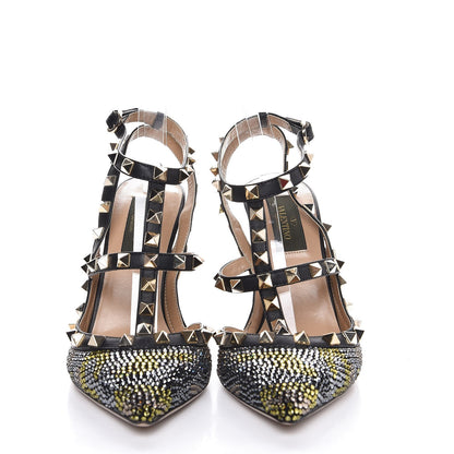 Valentino Garavani Crystal Camouflage Rockstud Ankle Strap 100mm Pumps 37 Black 2 of 8