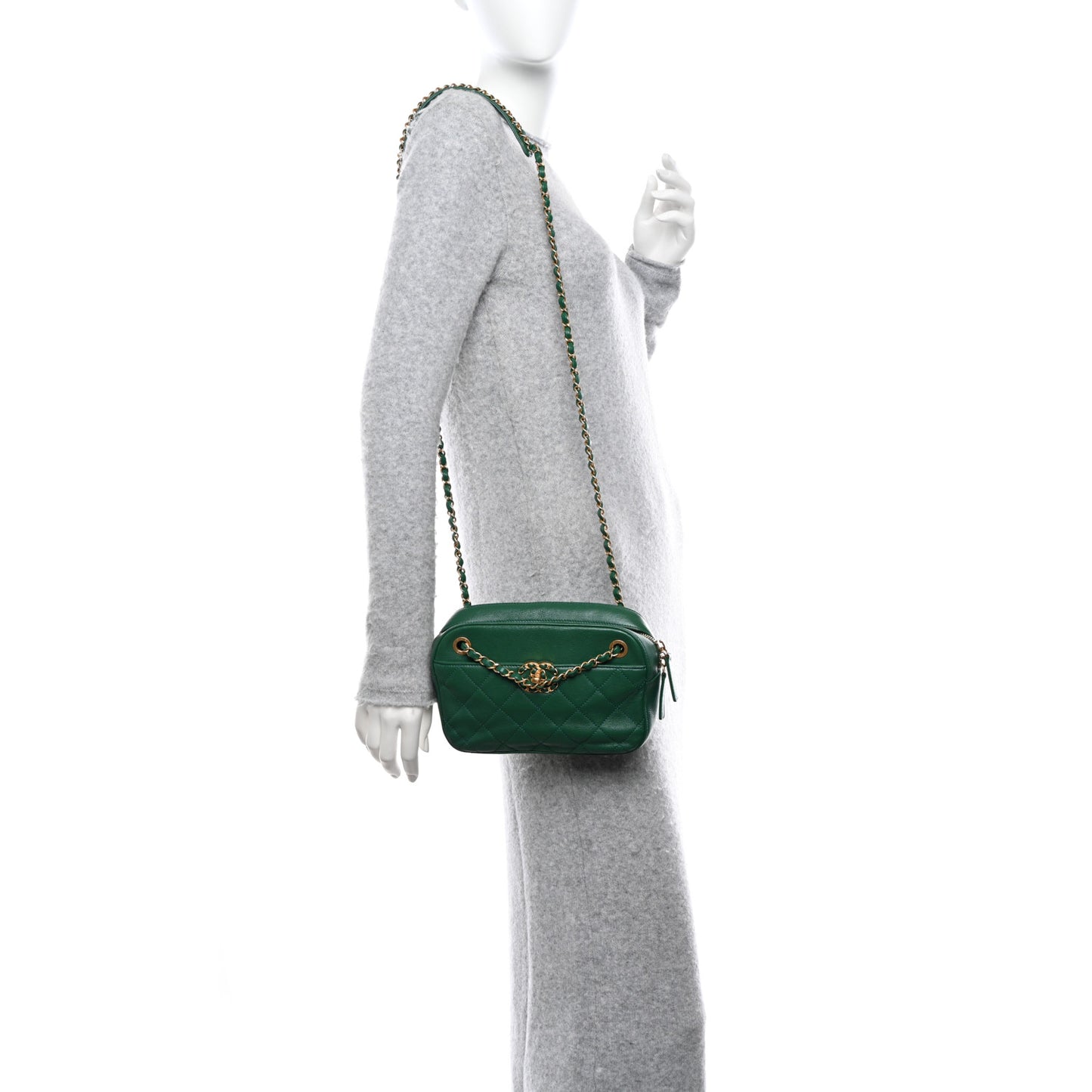 Goatskin Quilted Chain Infinity Camera Case Green