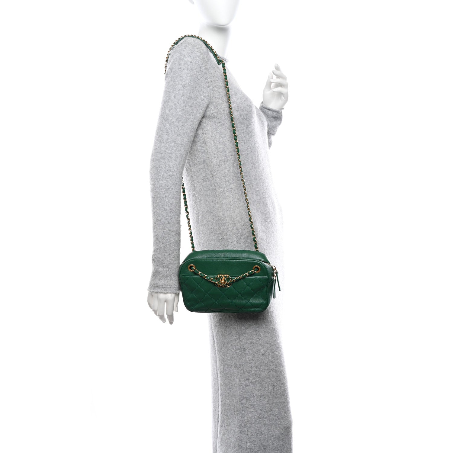 Chanel Goatskin Quilted Chain Infinity Camera Case Green 2 of 11