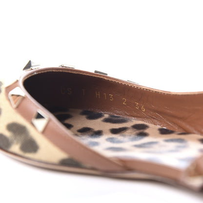 Valentino Garavani Canvas Leopard Print Rockstud Slingback Flats 36 Brown 9 of 10