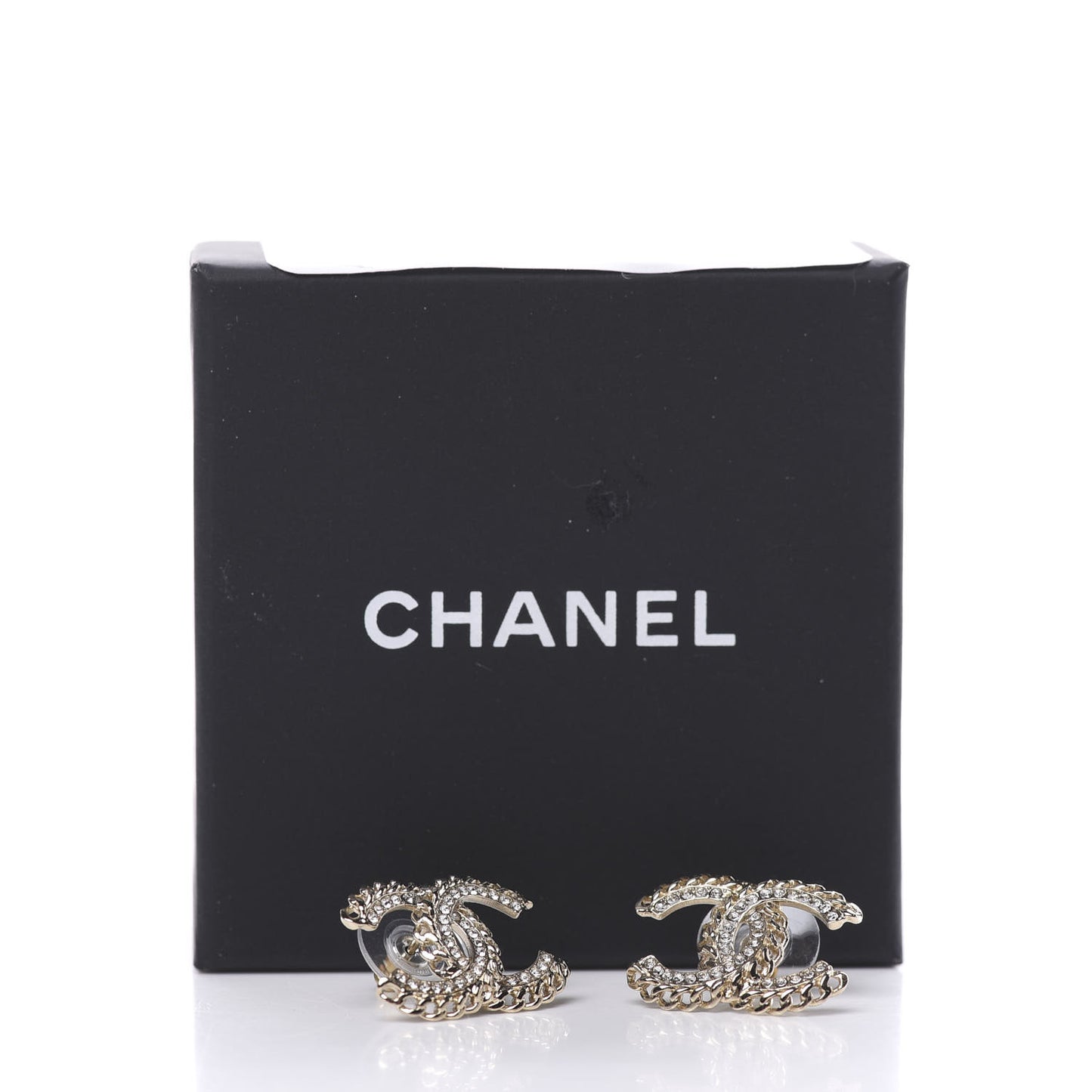 Crystal Chain CC Earrings Gold