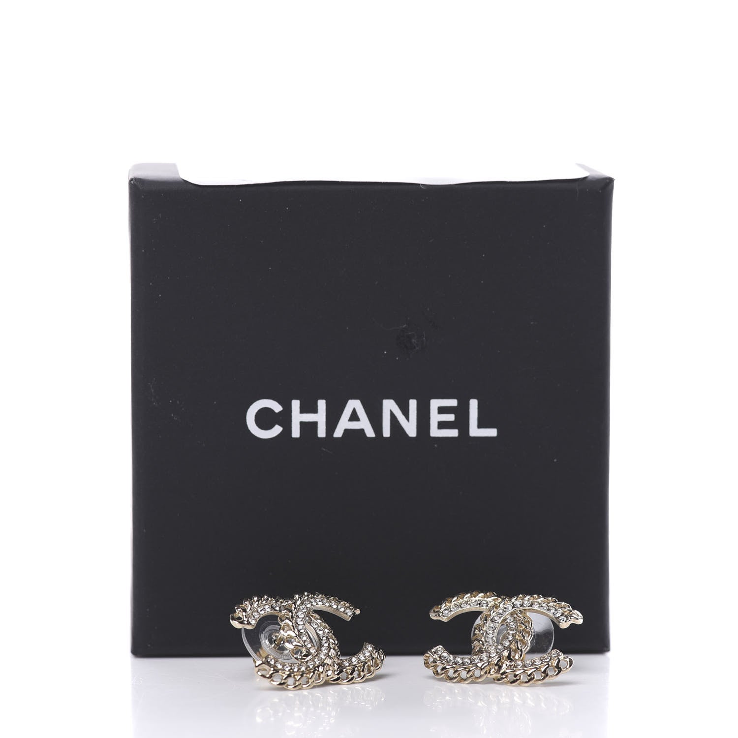 Chanel Crystal Chain CC Earrings Gold 5 of 5