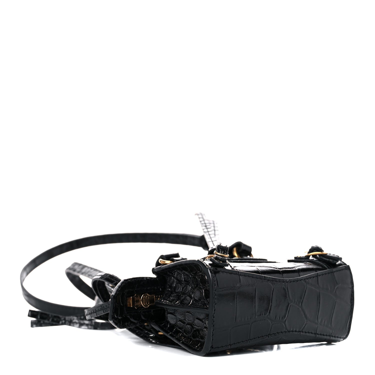 Balenciaga Shiny Supple Calfskin Crocodile Embossed Neo Classic Gold Hardware Super Nano City Crossbody Black 4 of 8