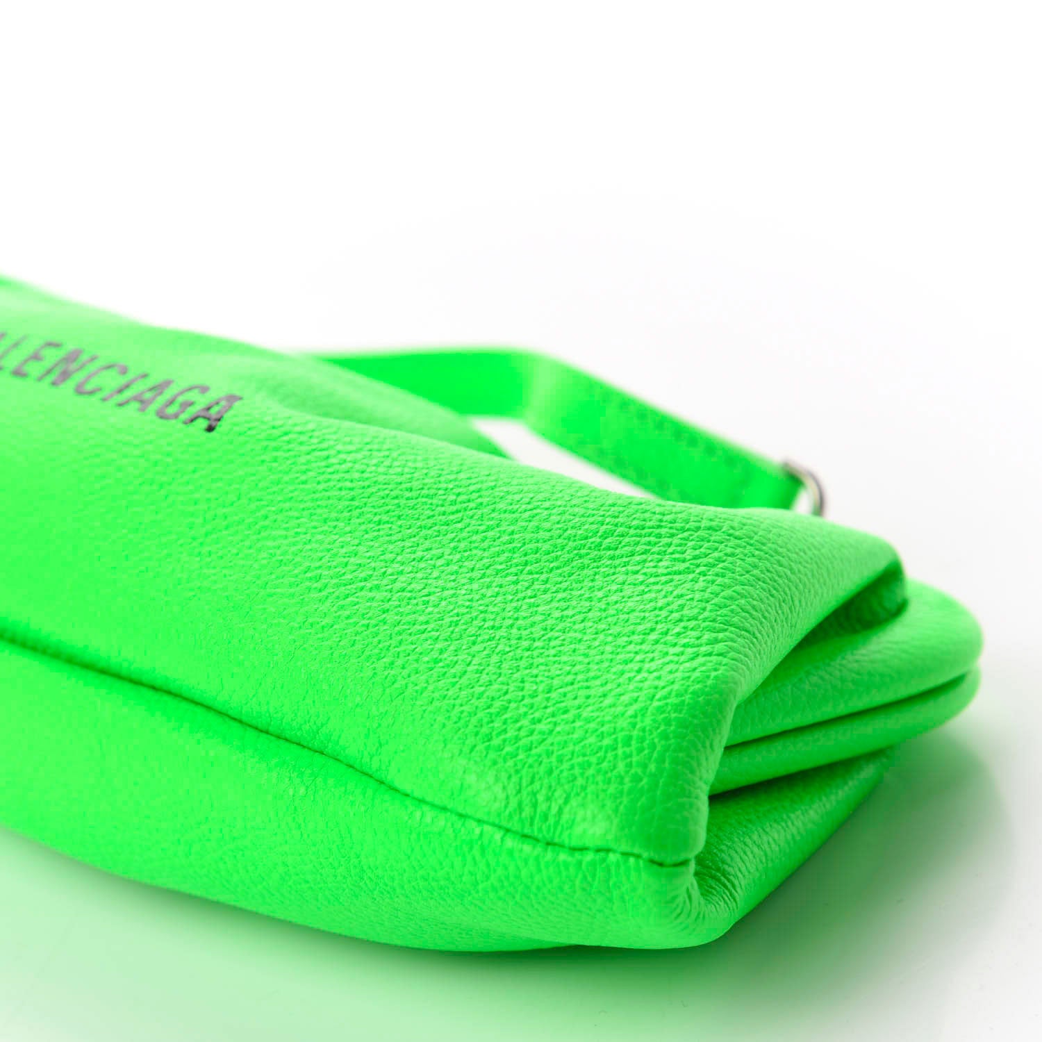 Balenciaga Grained Calfskin Logo Cloud Clutch XS Fluo Green 7 of 10