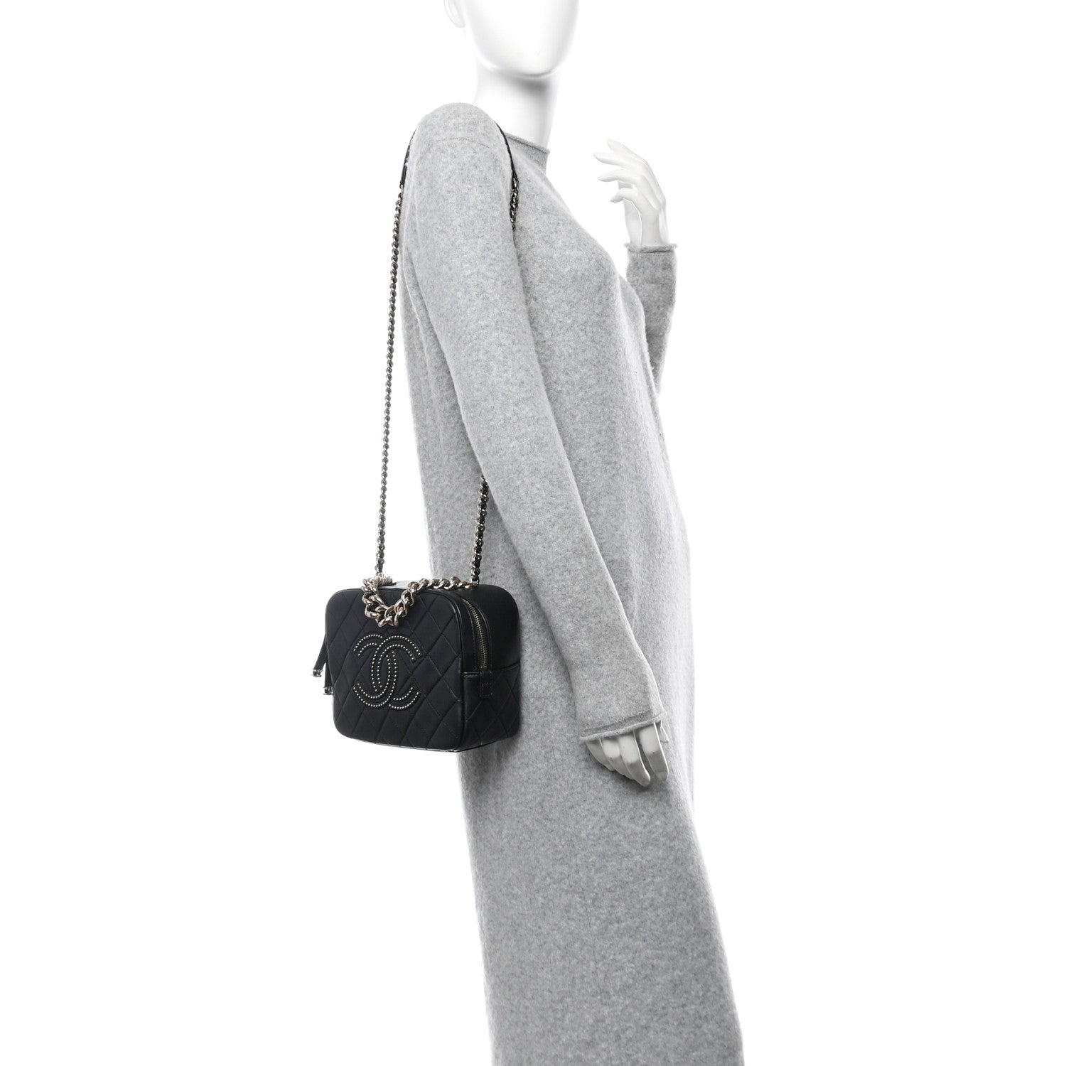 Chanel Lambskin Quilted Studded Quilted Vanity Case With Chain Black 2 of 10