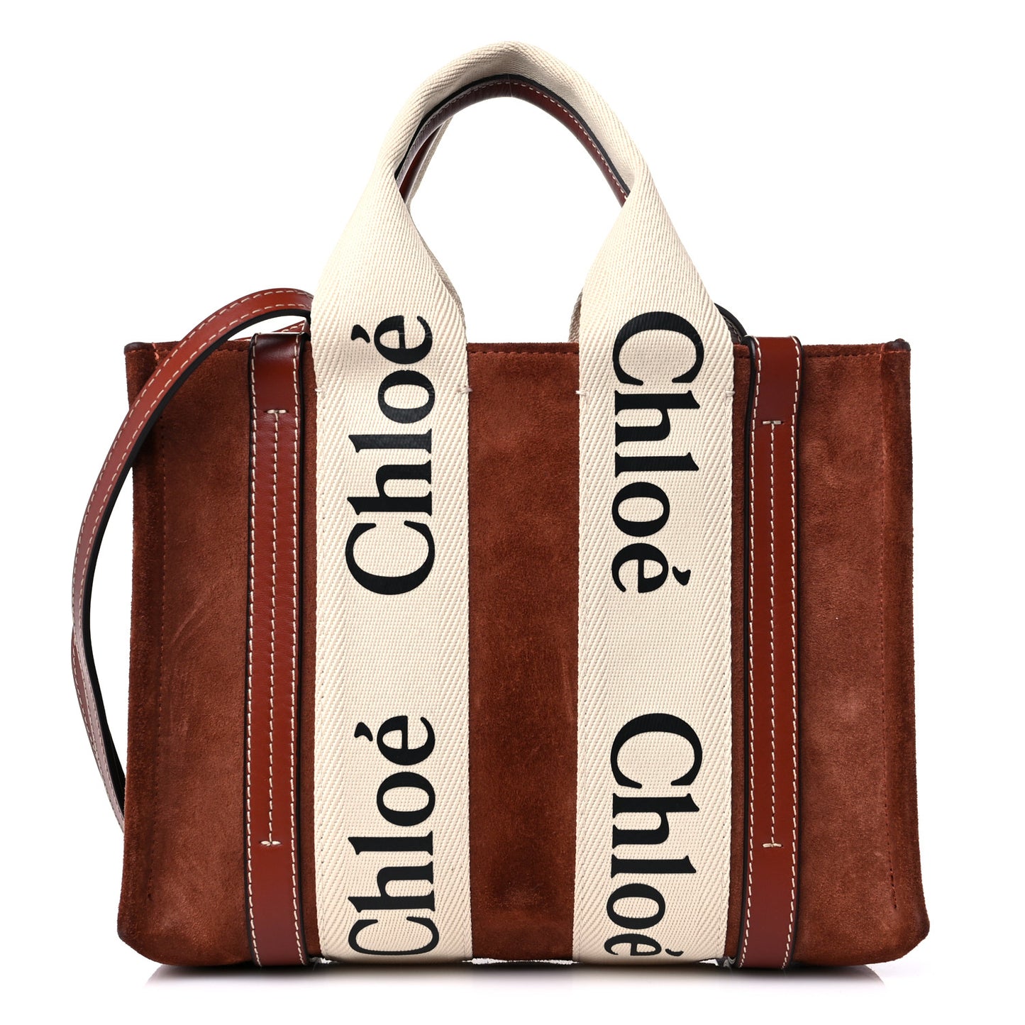 Suede Calfskin Small Woody Ribbon Tote Sepia Brown