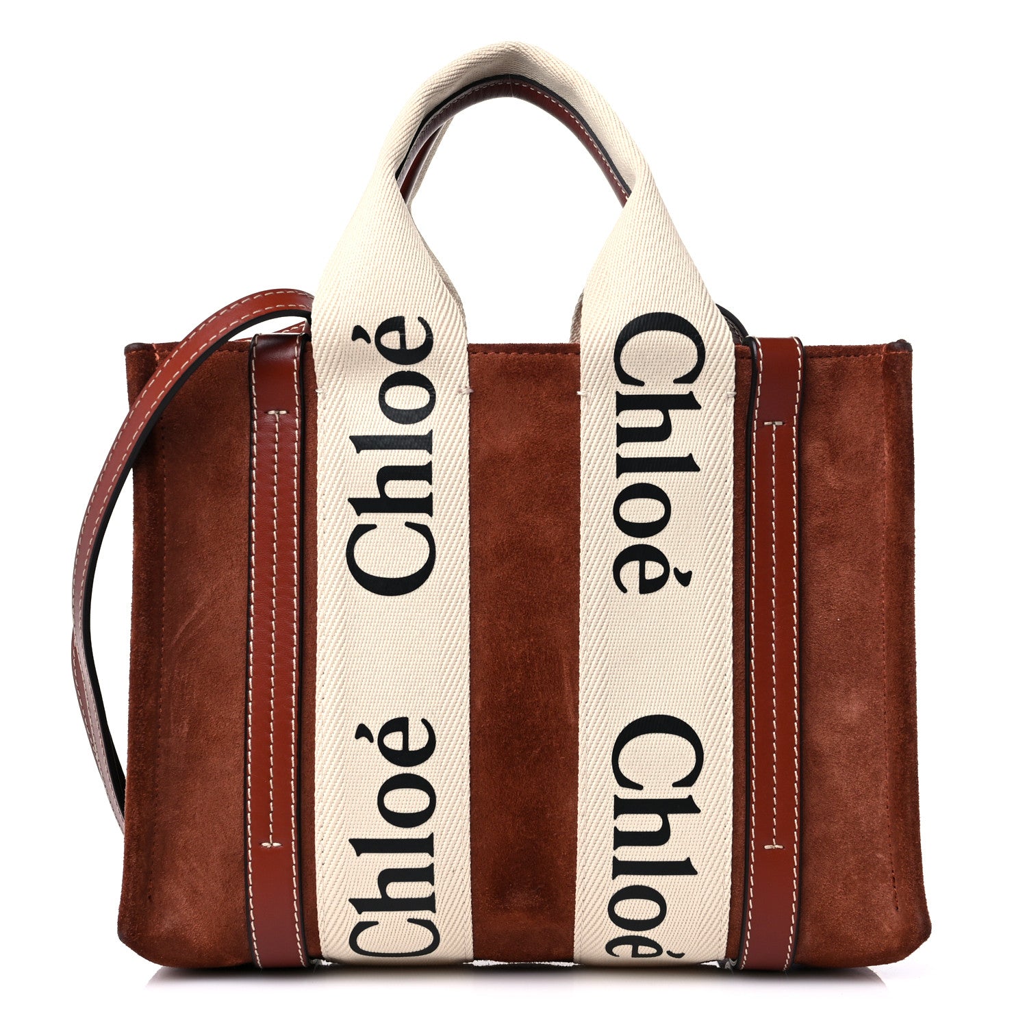 Chloe Suede Calfskin Small Woody Ribbon Tote Sepia Brown 1 of 14