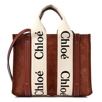 Chloe Suede Calfskin Small Woody Ribbon Tote Sepia Brown 1 of 14