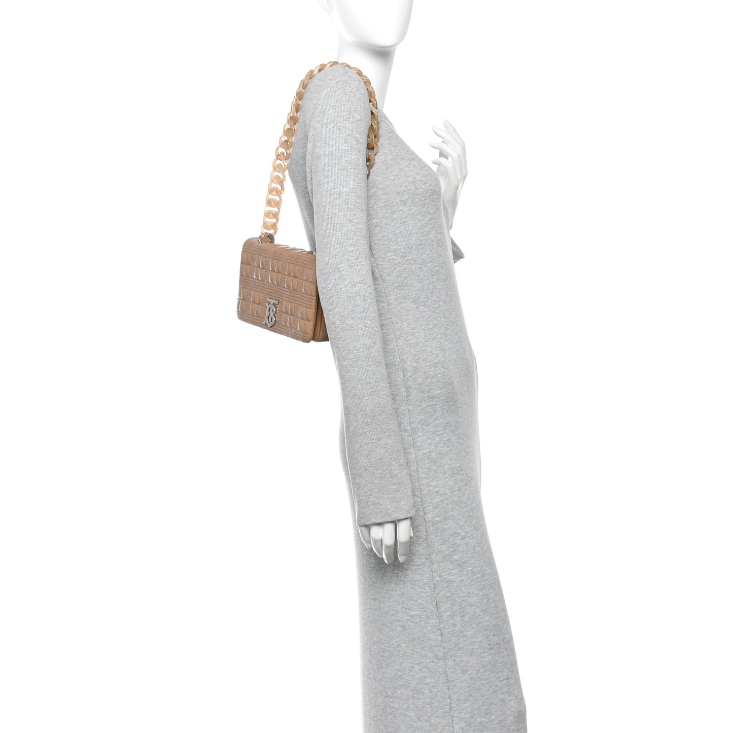 Patent Quilted Resin Chain Small Lola Bag Tan