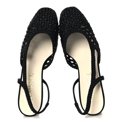 Chanel Satin Braided Slingback Flats 39.5 Black 2 of 9
