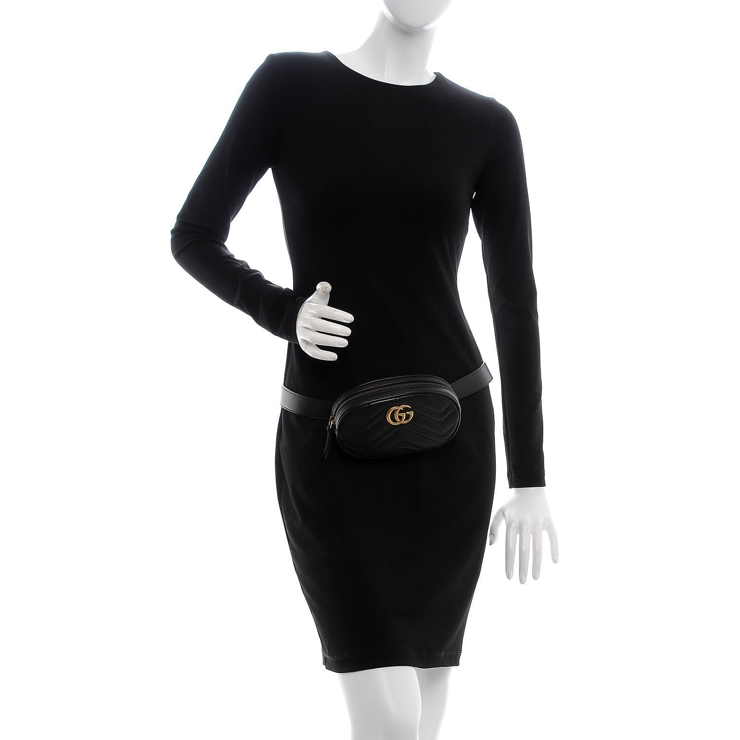 Gucci Calfskin Matelasse GG Marmont Belt Bag 95 38 Black 2 of 8