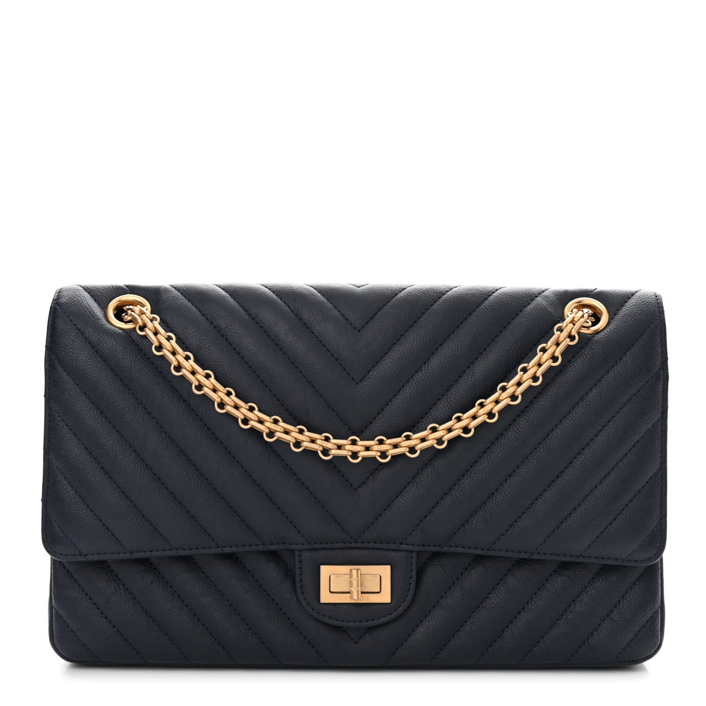 Crumpled Calfskin Chevron Quilted 2.55 Reissue 226 Navy Blue