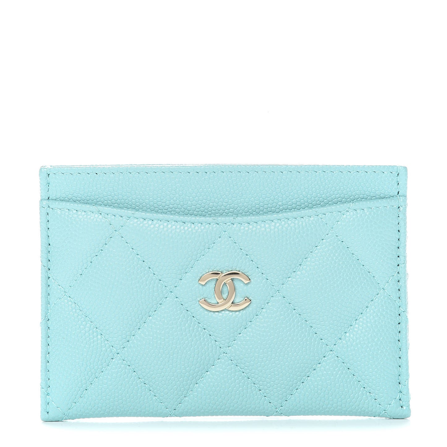 Caviar Quilted Card Holder Light Blue